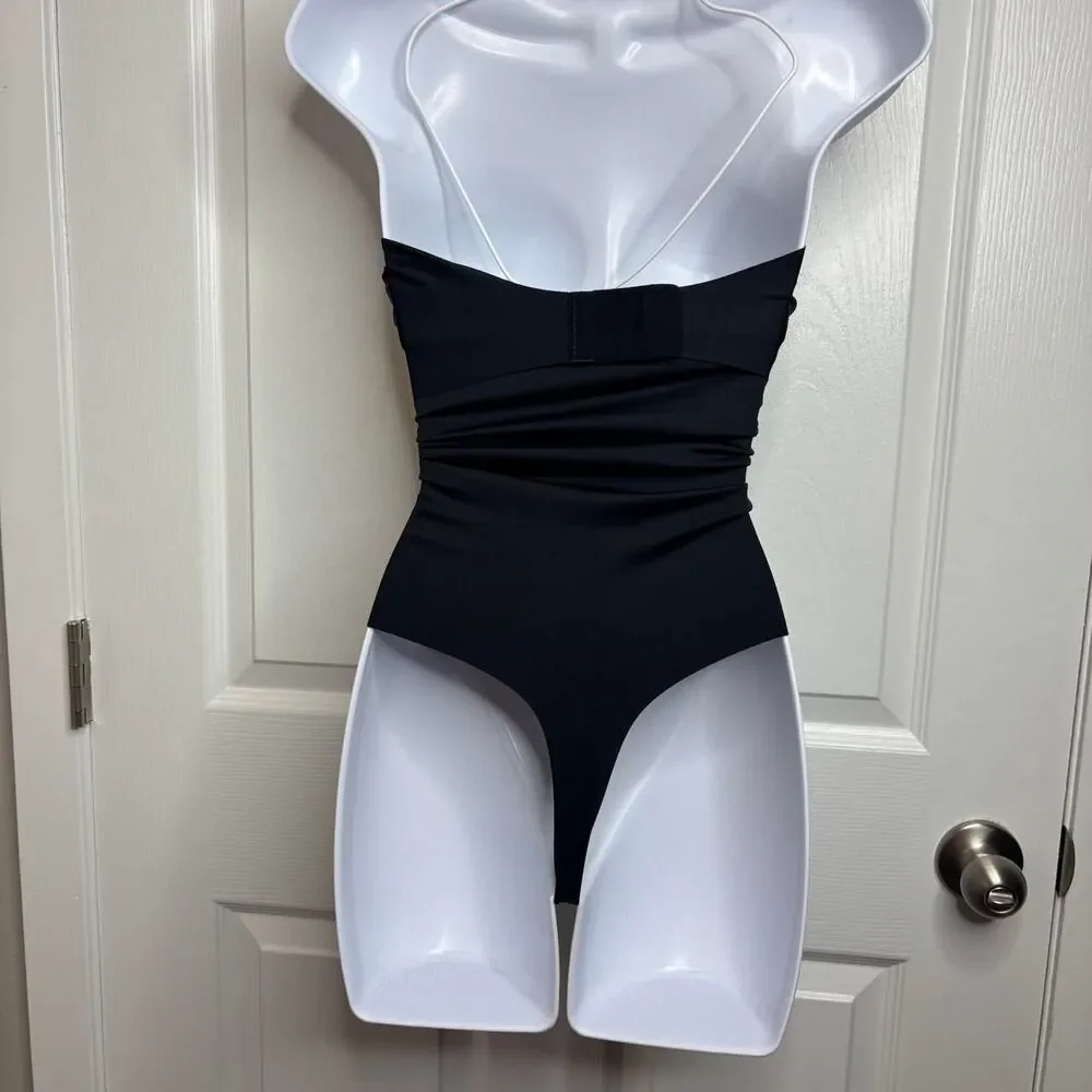 NWOT S Women's Black Ruched Bandeau Shapewear Bodysuit